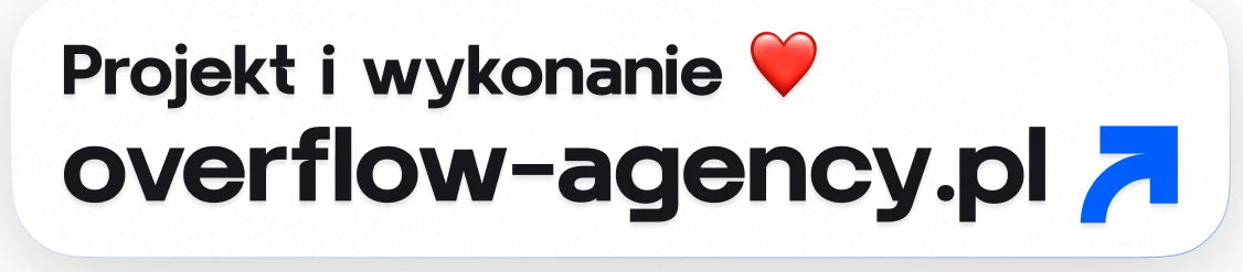 Biało-czarna grafika z napisem Projekt i wykonanie, czerwonym sercem i adresem strony z niebieską strzałką